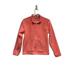 Girls Coral Pink Fleece Full Zip Mock Neck Jacket Kangaroo  Pocket Size L 14/16